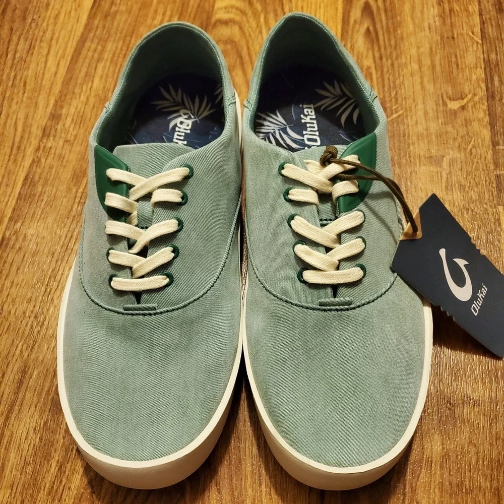 OluKai Boat Shoes Men 9 Tradewind Bamboo Green Textile Low Top Fishing New